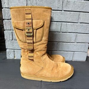 UGG Winter Boots Cargo Pocket Genuine Sheepskin Lining Retro Look Tall 9 Tan